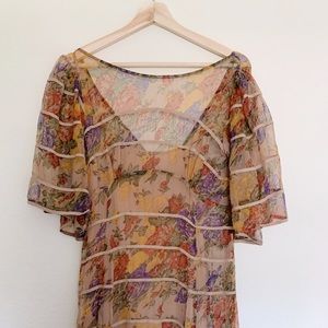 Free People floor length flutter sleeve dress